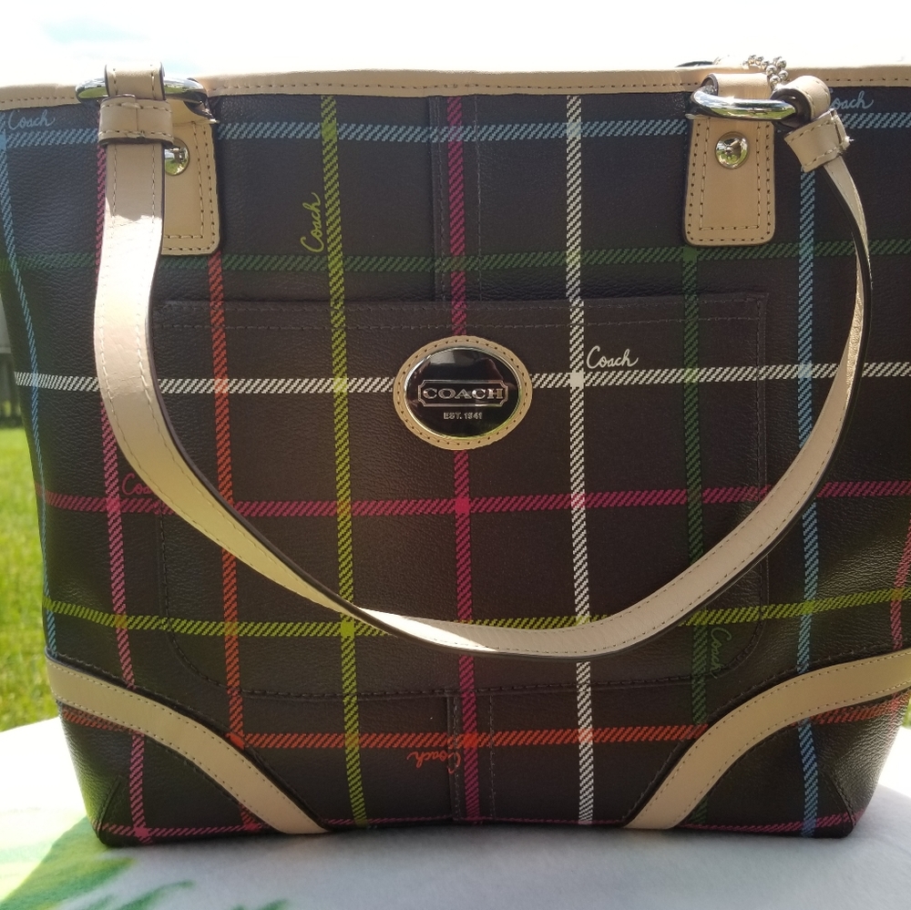Beautiful Coach Peyton Tattersall Brown Tote